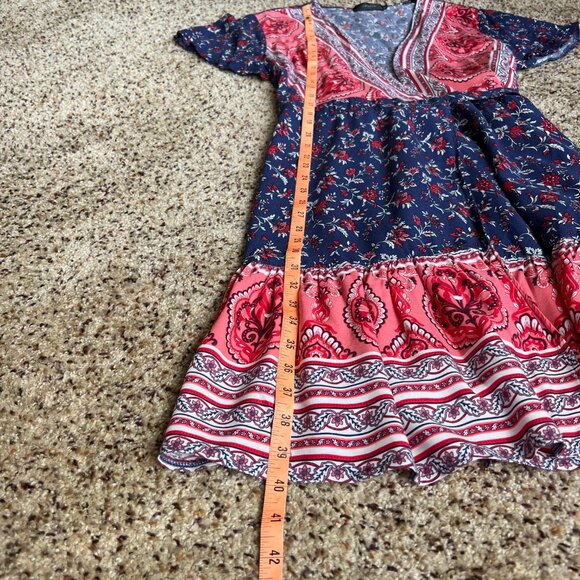 Zesica Boho Wrap Dress Blue Red Pink Floral with Ruffle Bottom Size 2XL - Picture 5 of 6